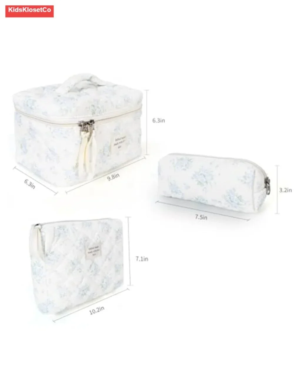 Quilted Cotton Makeup Bag Set Travel Cosmetic Pouch Cute Floral Toiletry Case